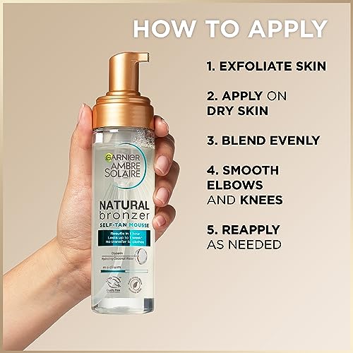 Garnier Ambre Solaire Natural Bronzer Self Tan Mousse 200 ml, Streak Free & Intense Fake Tan In 1 Application, Hydrating Mousse With Coconut Wate