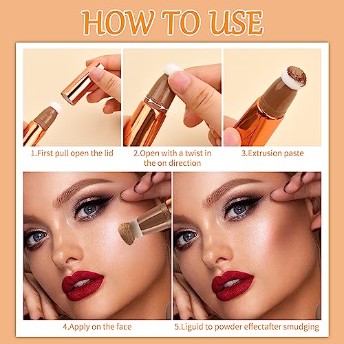 Hoxfly 3PCS Cream Contour Beauty Wand, Liquid Highlighter Wand, Blush Wand with Cushion Applicator, Long Lasting Smooth Natural Matte Finish, Fac