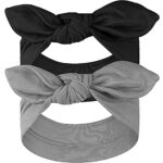 2 Pieces Bowknot Hair Bands Hair Wrap Elastic Makeup Washing Face Headband Cotton Hair Band Sports Bath Shower Hair Band for Women Girls, Grey, B