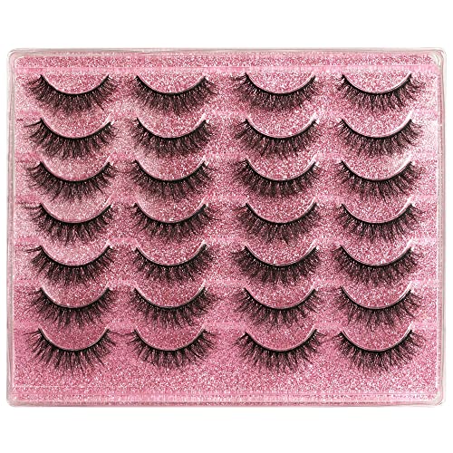 Newcally Eyelashes Russian Strip Lashes Natural Wispy Cat Eye False Eye Lashes Pack 3D Clear Band Fluffy Fake Eyelashes 10 Pairs