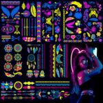 AOT 10 Sheets Neon Temporary Tattoos, Glow in the Dark Neon Tattoos, Glow UV Neon Body Face Skin Tattoo, Flowers Butterfly Blacklight Fake Waterp