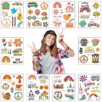 10PCS Hippie Temporary Tattoo Trendy Hippie Flower Tattoo Sticker Face Tattoos，Waterproof Fake Tattoo Stickers for Adults and Kids Love and Peace