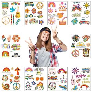 10PCS Hippie Temporary Tattoo Trendy Hippie Flower Tattoo Sticker Face Tattoos，Waterproof Fake Tattoo Stickers for Adults and Kids Love and Peace