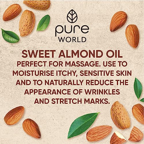 Pure World Almond Oil 100% Pure and Undiluted.100ml. Premium Italian Quality Almond Oil – Aromatherapy, Message, Skin, Nails, Body and Face, Vega