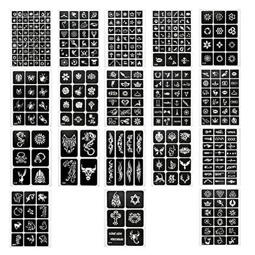 FOCCTS 353 Patterns Temporary Tattoo Stencils 18 Sheets Reusable Tattoo Stickers Removable Body Art Stencil Templates for Women Kids Teenager