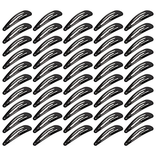 Beayuer 50 Pack Snap Hair Clips 2 Inch Metal Hair Accessories Barrettes for Girls Women Hair Styling (50 Pcs, Black)