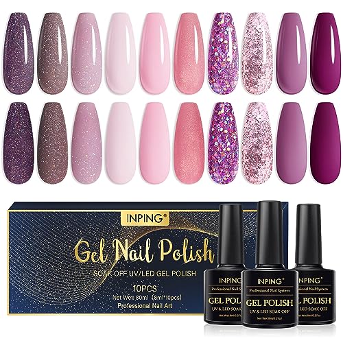 INPING Gel Polish, 10 Color MACAROON Soak Off UV Gel Nail Polish DIY Nail Art Salon Manicure Kit for Starter, 8ml/0.27oz, Pastel