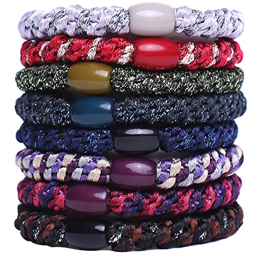 GYGYL 8Pcs Black Hair Ties for Women Girls, Elastics Hair Bands Ponytail Holders for Thick Hair, No Damage No Crease Hair Elastics