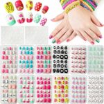 Kalolary 288PCS Kids False Nail, Press on Pre-glue Full Cover Candy Pattern Short False Nail Kits with 48PCS Nail Adhesive Tabs, Children's Day L