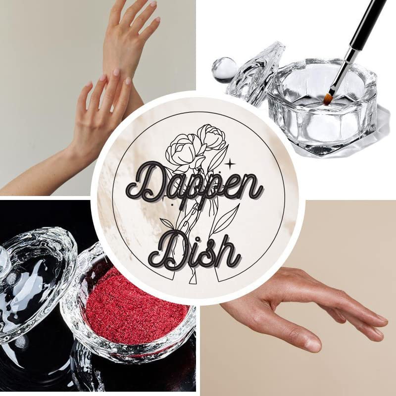 ProTech 1 pc Glass Crystal Acrylic Liquid Holder Dish, Professional Dappen Dish Glass Cup with Lid Bowl for Acrylic Powder Monomer Nail Tool, For