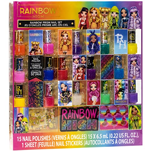 Rainbow High - Townley Girl Peel- Off Nail Polish Activity Set for Girls, Ages 6+ With 15 Nail Polish Colors with Toe Spacers and Nail Stickers,
