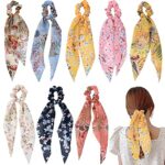8 Pcs Elastic Hair Band, Ribbon Bow Scrunchies Ponytail Holder Floral Flower Polka Dot Scrunchy Ties For Women Girls