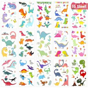 15 Sheets Temporary Tattoos for Kids, Waterproof Childrens Temporary Tattoo Sticker Pack Idea for Girls Boys (Dinosaur Pirate Monster),Non Toxic