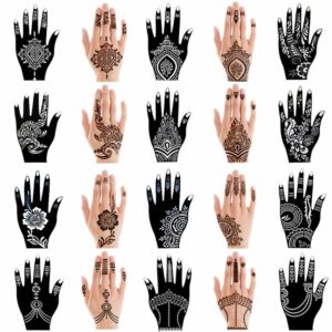 XMASIR 20 Pieces Hand Shape Indian Design Tattoo Stencil for Women Girl Hand Art Temporary Tattoo Sticker Glitter Templates 20 X 10.5cm (hand20-b