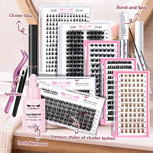 Lash Clusters, 72 Pcs Individual Cluster Lashes DIY Lash Extension 8-16mm Eyelash Clusters Volume Wispy Lashes Super Thin Band Reusable Soft & Co