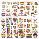 AOMIG 70+ Styles Pride Tattoos, 10 Large Sheets Gay Pride Temporary Tattoos, Waterproof LGBT Rainbow Flag Tattoo Stickers for Pride Festivals Cel