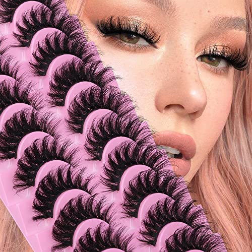 Ruairie Natural Lashes with Clear Band Fluffy Wispy False Lashes Natural Look 10 Pairs Fake Eyelashes Pack