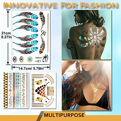Gold Tattoos for Women (12 Sheets Waterproof Festival Tattoos), Gold Temporary Tattoos Festival, Fake Tattoos for Girls Woman by AniSqui