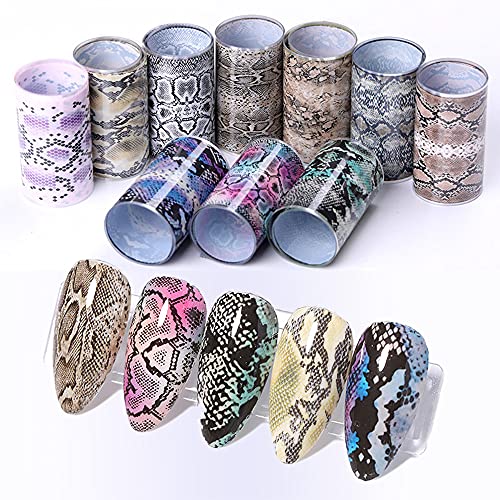 CHANGAR Animal Skin Style Nail Art Foil Transfer Decals 2 Boxes Serpentine Leopard Print Tiger Snake Skin Pattern Nail Foil Adhesive Stickers Sta