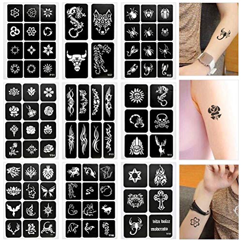 FOCCTS 353 Patterns Temporary Tattoo Stencils 18 Sheets Reusable Tattoo Stickers Removable Body Art Stencil Templates for Women Kids Teenager