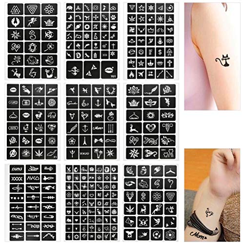 FOCCTS 353 Patterns Temporary Tattoo Stencils 18 Sheets Reusable Tattoo Stickers Removable Body Art Stencil Templates for Women Kids Teenager