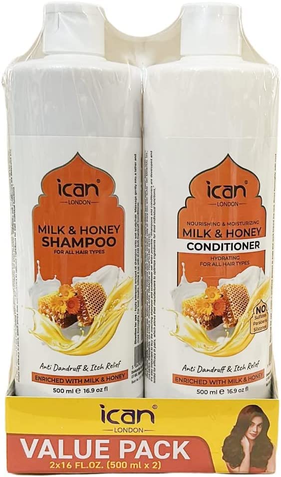 ican London Milk & Honey Shampoo + Nourishing Sulfate Free Conditioner Sets 500ml x 2