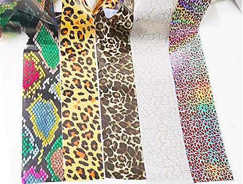 CHANGAR Animal Skin Style Nail Art Foil Transfer Decals 2 Boxes Serpentine Leopard Print Tiger Snake Skin Pattern Nail Foil Adhesive Stickers Sta