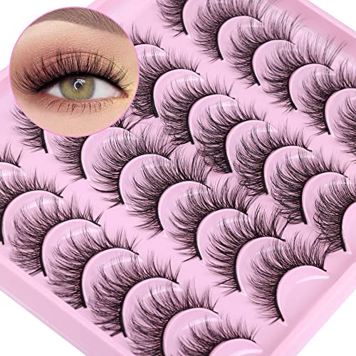 Newcally Natural Lashes Wispy False Eyelashes 3D Cat Eye Lashes Mink Faux Fluffy Fake Eyelashes 14 Pairs Pack