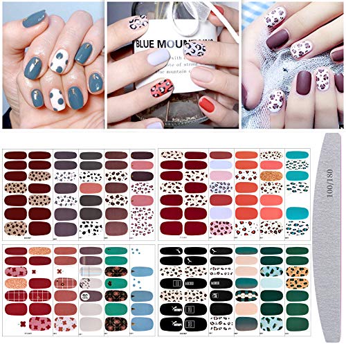 Kalolary 20 Sheets Nail Polish Sticker Full Wrap Nail Art Sticker, Leopard Print Self-Adhesive Nail Art Decal Strip Nail Decals with Nail File fo