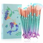 Makeup Brushes, Tenmon 10 Pieces Mermaid Style Eye Brushes Sets Suitable for Concealer Eye Shadow Powder Blush Liquid Foundation Advanced Mixed C