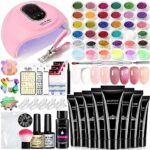 DouborQ Poly Nail Gel Kit With Nail Lamp 8 Color Poly Gel Nail Extension Builder Kit Slip Solution Basic Poly Gel Nail Art Tools Design for Begin