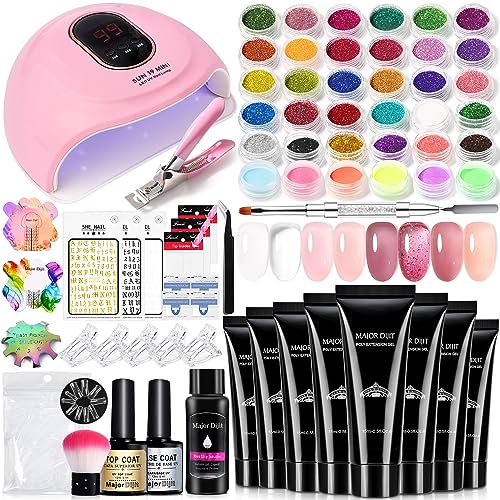 DouborQ Poly Nail Gel Kit With Nail Lamp 8 Color Poly Gel Nail Extension Builder Kit Slip Solution Basic Poly Gel Nail Art Tools Design for Begin