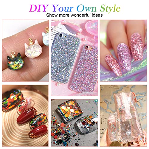 AOOWU Chunky Glitter, 12 Colors Festival Glitter, Nail Glitter Powder, Holographic Cosmetic Glitter for Face Body Eye Hair Nail and DIY Art (A)