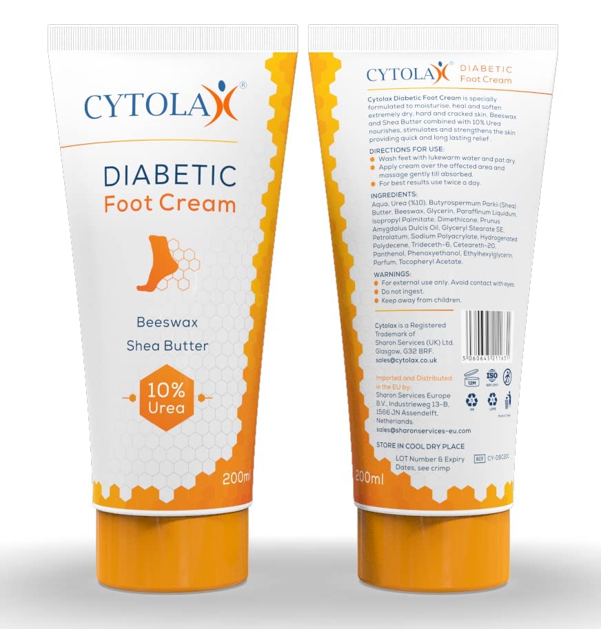 Cytolax Diabetic Foot Cream 200ml | with 10% Urea, Shea Butter, Beeswax | Softens & Moisturises Rough, Hard, Cracked, Callused Feet | Foot Care C