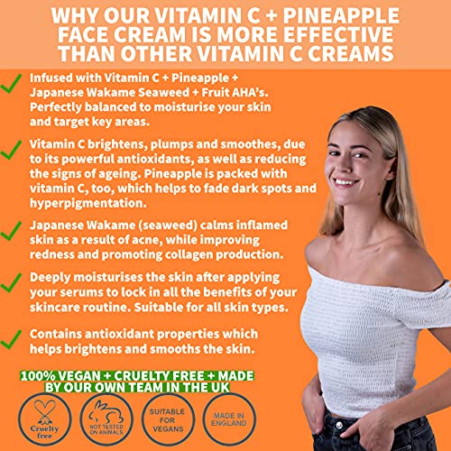 Nature Spell Vitamin C Face Cream Moisturiser 100 ml – Brightening Face Cream – Infused with Japanese Wakame Seaweed– Targets Dark Spots – Suitab