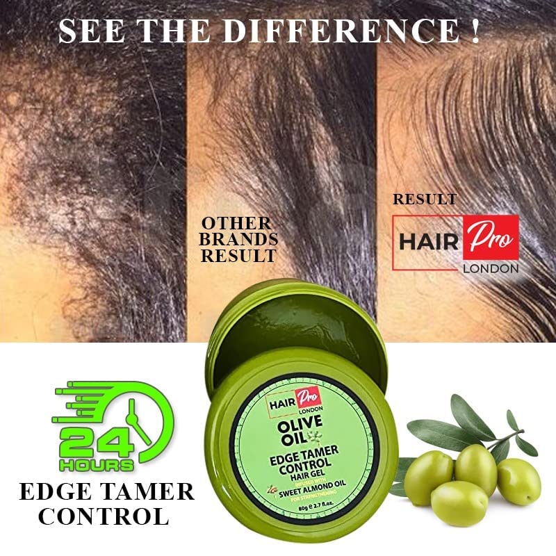 HAIRPRO LONDON OLIVE OIL EDGE CONTROL HAIR GEL INFUSED WITH SWEET ALMOND OIL 80G