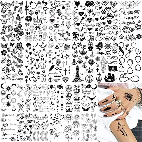 Geweir 52 Sheets Tiny Hands Small Black Temporary Tattoos For Women Finger Art Men Adults, Kids Water Transfer Fake Tattoo Stickers Gadgets, Real