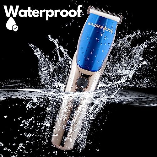 BarberBoss Hair Clippers Men, Beard Trimmer - 4 Speed Settings, Ceramic Blade, 8 Comb Attachments, LED Display, USB Charge, Waterproof, Hair Groo