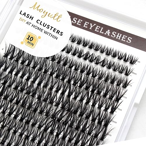 Moyutt Individual Cluster DIY Eyelash Extensions 240pcs D Curl LASH Volume Eyelash Clusters Extensions Wispy Lashes Cluster DIY at Home 8-16mm(40