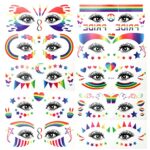 10 Sheets Rainbow Temporary Tattoos, Pride Tattoos Rainbow Face Tattoo Decoration Eyes, Butterfly, Star, Heart Tattoos for LGBT, Pride Festivals