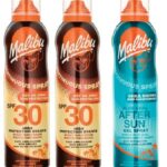 Malibu Aerosol Continuous Dry Oil Sprays SPF 30 Sun Protection Cream + Aloe Vera Aftersun Gel 175ml Each 3 Pack