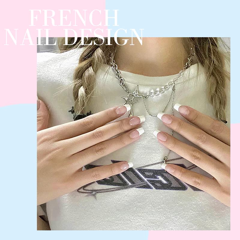 French Nail Stickers 960Pcs | 20 Sheets French Manicure Stickers, French Tip Stickers Self-Adhesive, Moon Shape French Manicure Nail Stickers | D