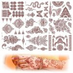 9 Sheets Temporary Tattoos for Women Girls, Brown Red Lotus Mandala Flower Art Fake Tattoos Kit Waterproof 3D Indian Lace Eid Eid al-Fitr Wedding