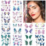 cobee 100pcs Face Temporary Tattoos, 12 Sheet Glitter Butterfly Fake Tattoos Stickers Bling Metallic Freckle Tattoo Water Transfer Tattoo Art Fac