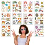 10PCS Hippie Temporary Tattoo Trendy Hippie 60's Flower Tattoo Sticker Face Tattoos for Adults and Kids Love and Peace Sign Temporary Tattoo Part