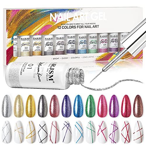 RARJSM Nail Art Gel Nail Polish 8ml Painted Gel Polish Kit 12 Colors Painting Drawing Gel Liner Polish,Pull Line Gel Polish for DIY French Manicu