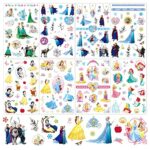 Frozen and Princess Temporary Tattoos for Kids Girls Women Adult Party Favors Birthday decoration (4 Princess and 4 Frozen Temporary Tattoo Sheet