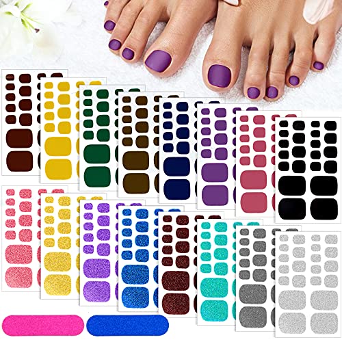 Kalolary Toenail Polish Stickers, 16 Sheets Full Cover Self Adhesive Toe Nail Art Decals Pedicure Toenail Nail Wraps Decals Stick-on Toenail Foil