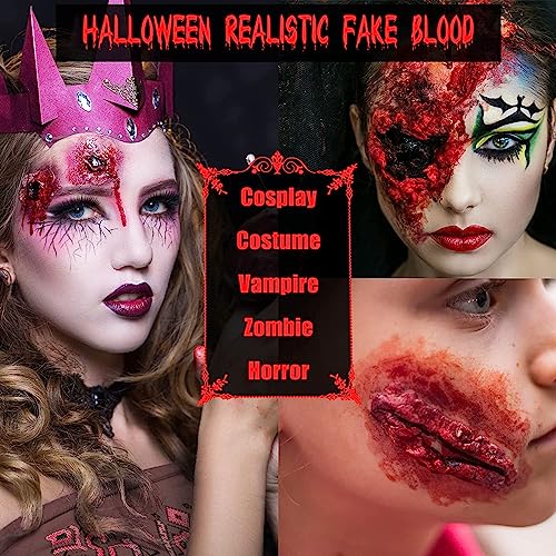 BOBISUKA Halloween Fake Blood Makeup Kit - Realistic Washable Special Effects SFX Makeup Coagulated Blood + Dripping Blood + Spray For Zombie Vam