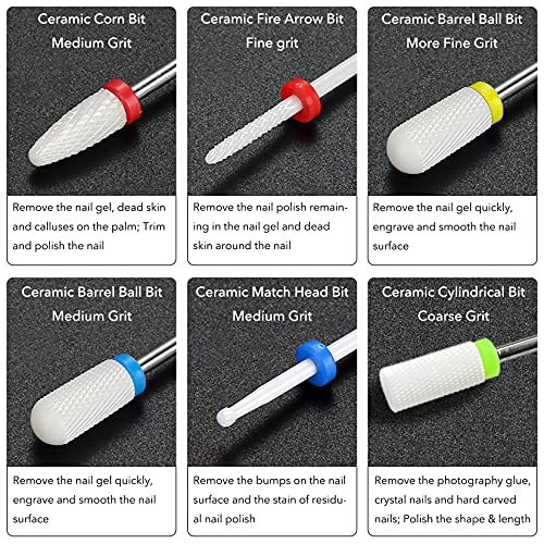 Homeet 7Pcs Ceramic Nail Drill Bit Set, 3/32 Inch Ceramic Drill Bits for Cuticle Electric Nail Cutter, Professional Safety Nail Drill Bits for Ac